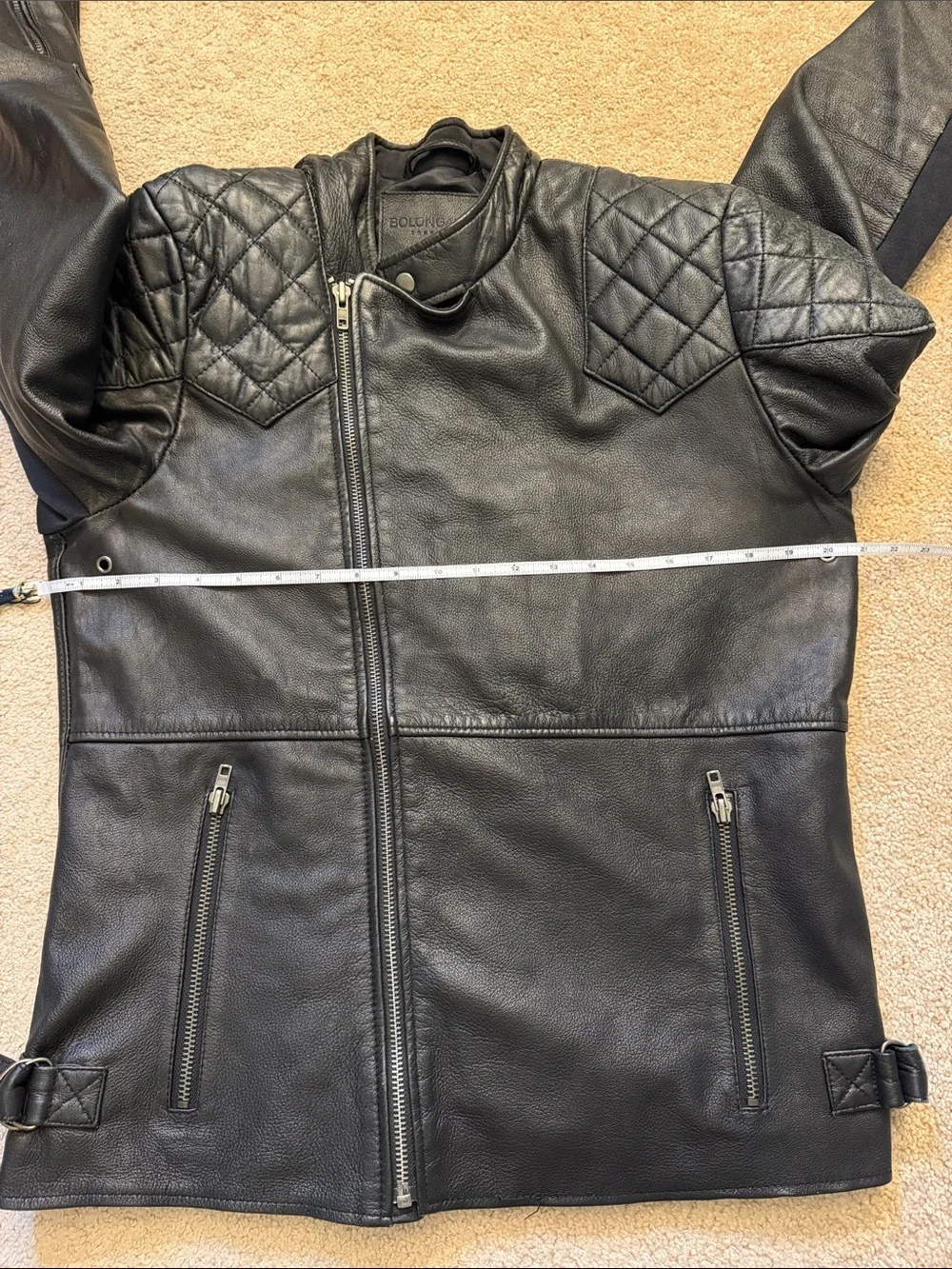 Black Quilted Leather Moto Jacket - Size Large - Picture 5 of 8